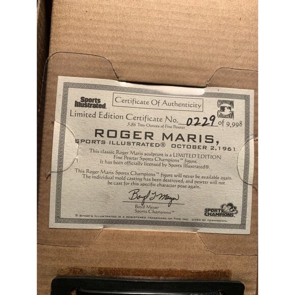 Roger Maris 1998 Sports Illustrated Collection Fine Pewter LE #229/9998 NIB - Picture 14 of 16